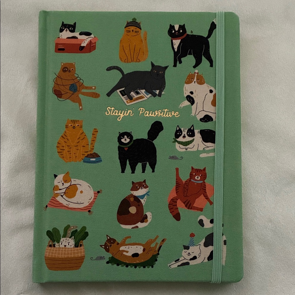 ‘Stayin' Pawsitive’ Cat-Themed Green Bound Lined Journal - 240 pages